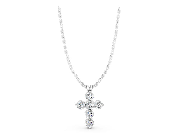 Silver Round Diamond Prong Set Cross Pendant