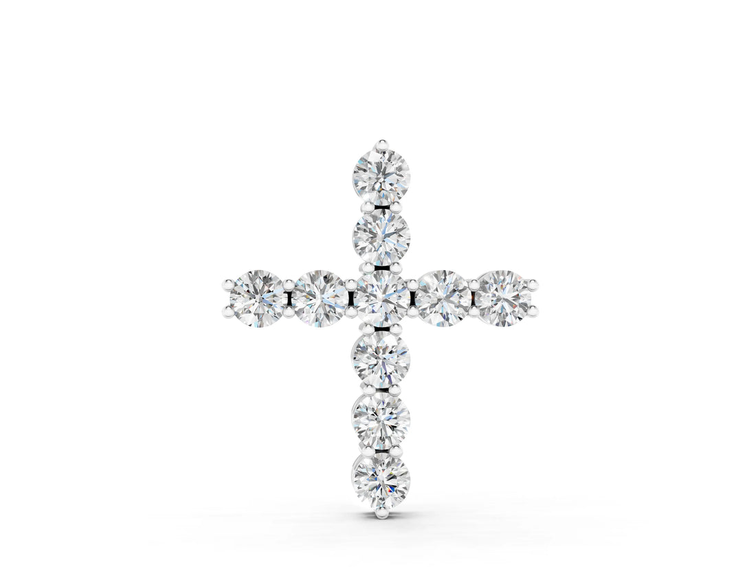 Silver 1.14 Carat E VS Round Diamond Prong-Set Cross Pendant