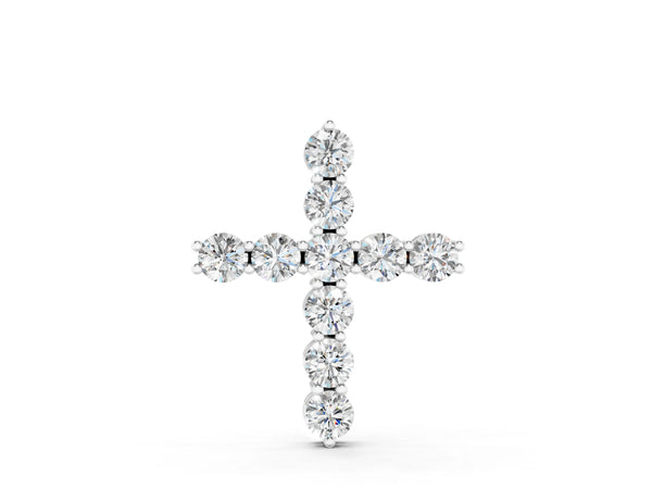 Silver 4.01 Carat E VS Round Diamond Prong-Set Cross Pendant