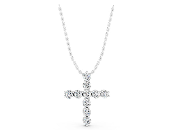 Silver 4.01 Carat E VS Round Diamond Prong-Set Cross Pendant