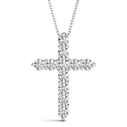 White gold Round Diamond Prong-Set Cross Pendant