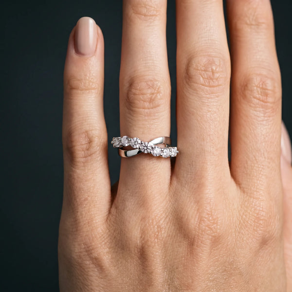 Platinum Round Diamond Prong-Set Crossover Band