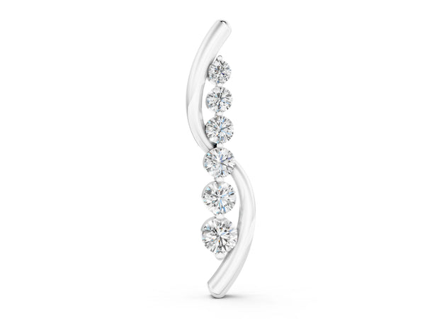 Silver Round Diamond Prong-Set Curved Pendant