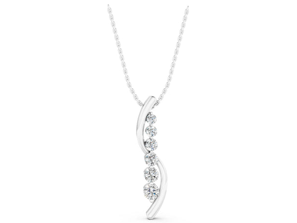 Silver Round Diamond Prong-Set Curved Pendant