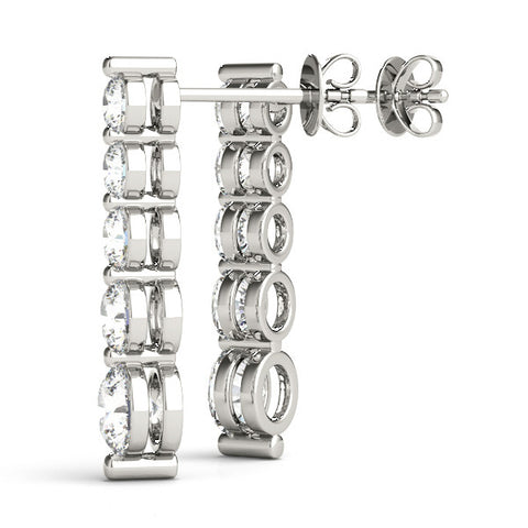 White gold Round Diamond Prong Set Drop Earrings 1