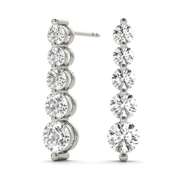 White gold Round Diamond Prong Set Drop Earrings 2