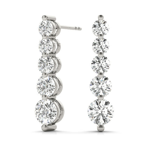 White gold Round Diamond Prong Set Drop Earrings 2