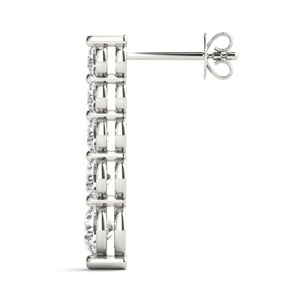 White gold Round Diamond Prong Set Drop Earrings 3