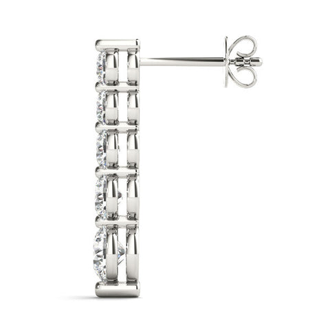 White gold Round Diamond Prong Set Drop Earrings 3