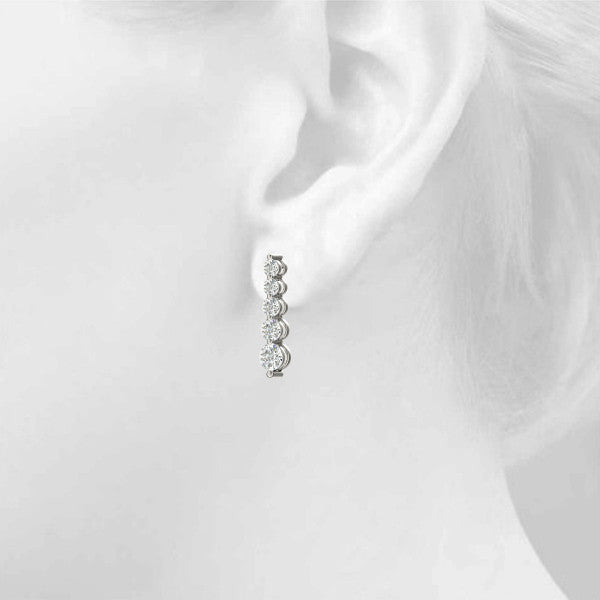 Silver Round Diamond Prong Set Drop Earrings