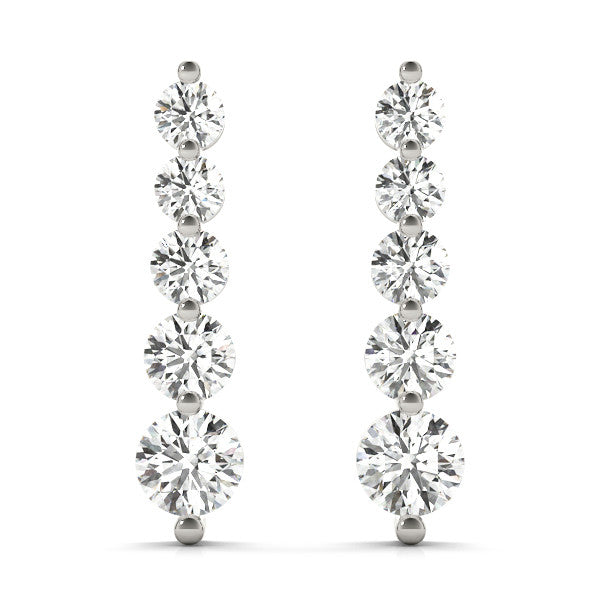 White gold Round Diamond Prong Set Drop Earrings