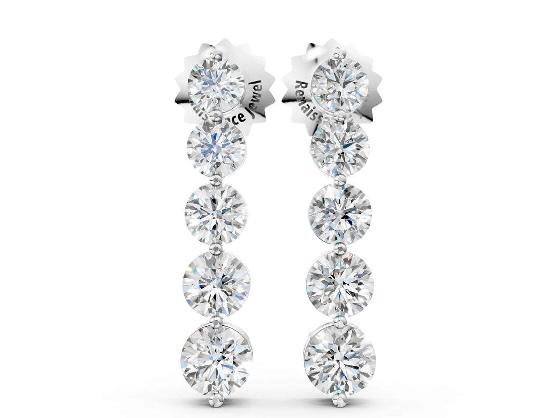 White gold Round Diamond Prong Set Drop Earrings_5