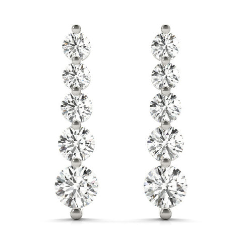 White gold Round Diamond Prong Set Drop Earrings