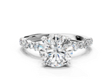 White gold Round Diamond Prong Set Engagement Ring with Pave Band_221