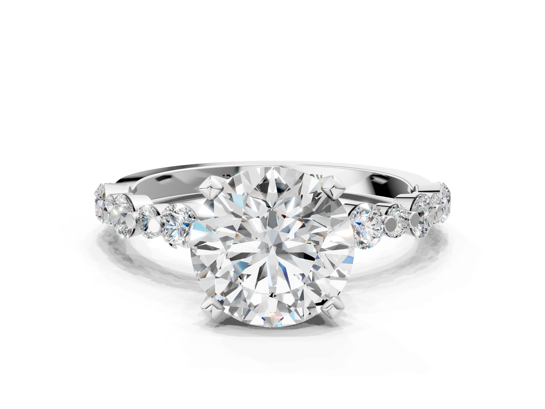 White gold Round Diamond Prong Set Engagement Ring with Pave Band_227
