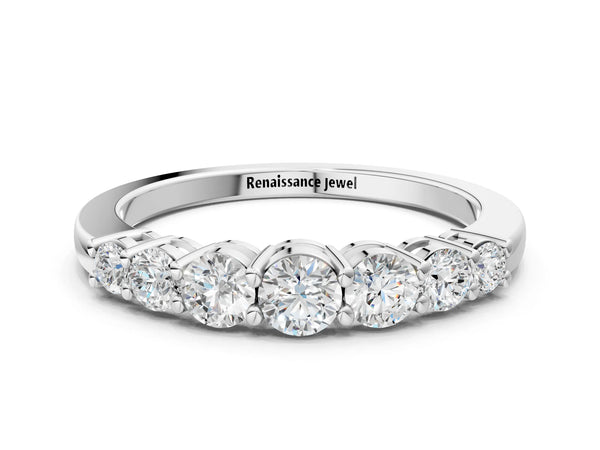 Silver Round Diamond Prong-Set Half-Eternity Band