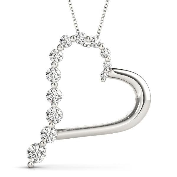 White gold Round Diamond Prong-Set Heart Pendant