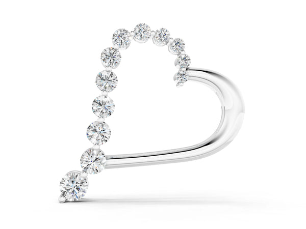 Silver Round Diamond Prong-Set Heart Pendant
