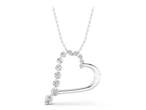 Silver Round Diamond Prong-Set Heart Pendant