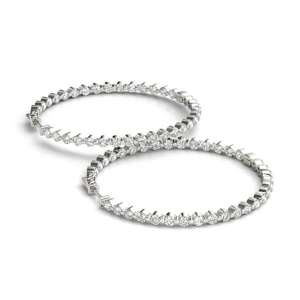 White gold Round Diamond Prong Set Hoop Earrings