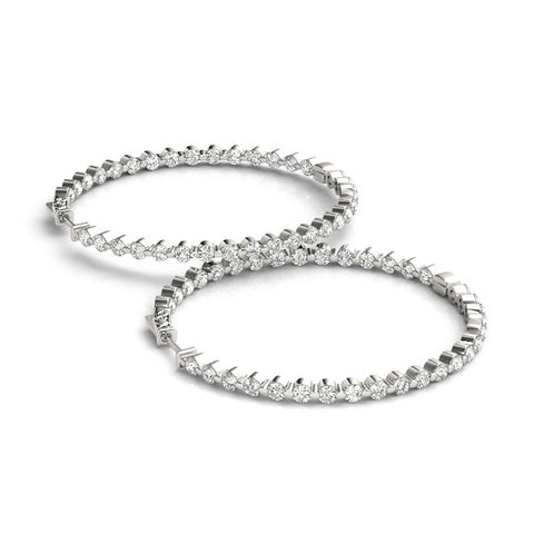 White gold Round Diamond Prong Set Hoop Earrings 1