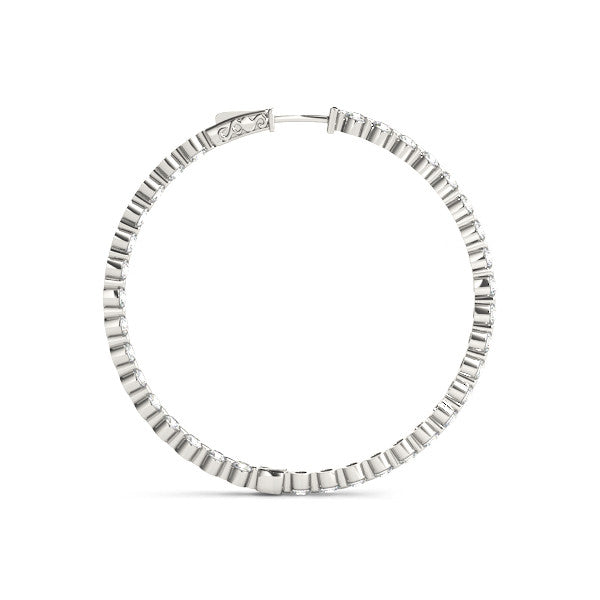White gold Round Diamond Prong Set Hoop Earrings
