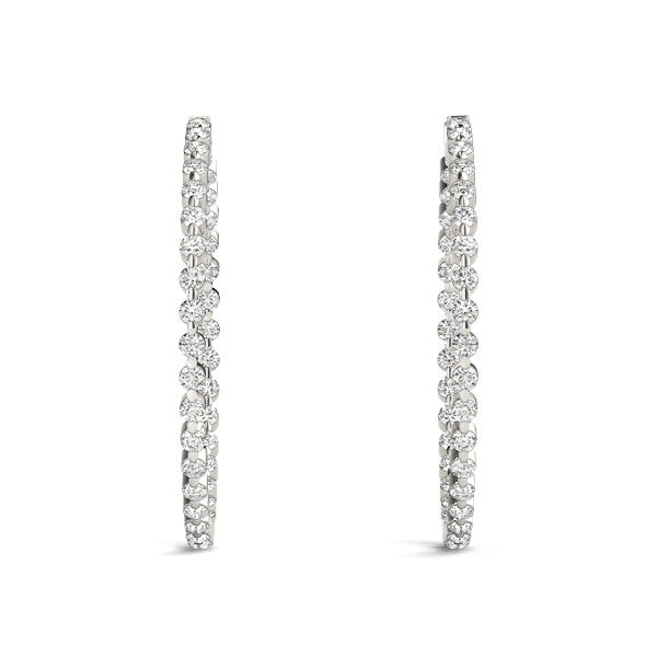 White gold Round Diamond Prong Set Hoop Earrings