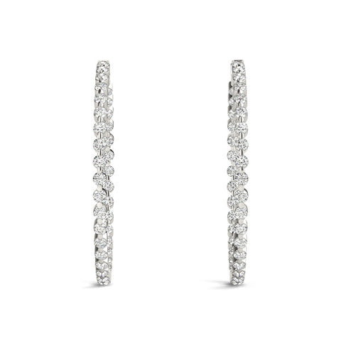 White gold Round Diamond Prong Set Hoop Earrings 3