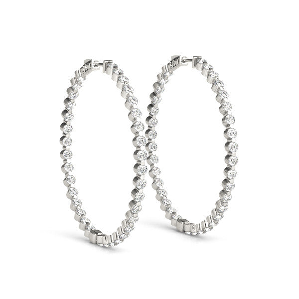 White gold Round Diamond Prong Set Hoop Earrings