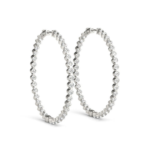 White gold Round Diamond Prong Set Hoop Earrings