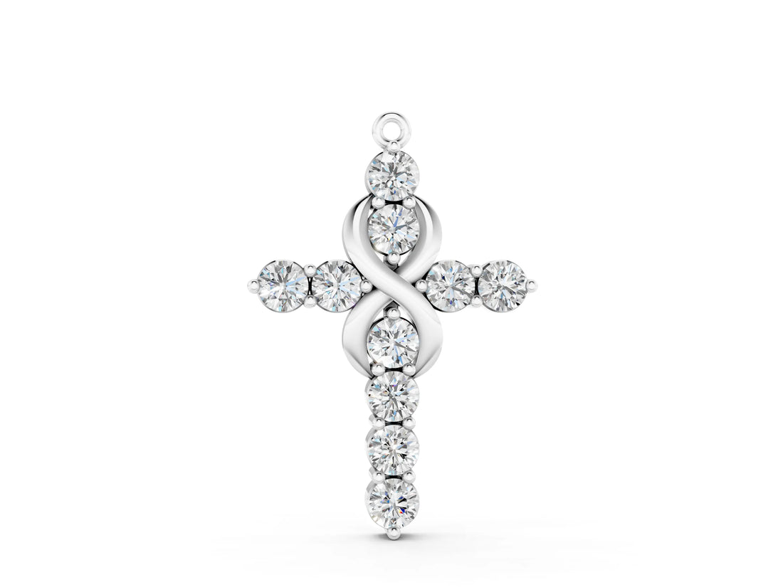 White gold Round Diamond Prong Set Infinity Cross Pendant_30