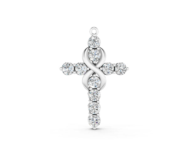 White gold Round Diamond Prong Set Infinity Cross Pendant