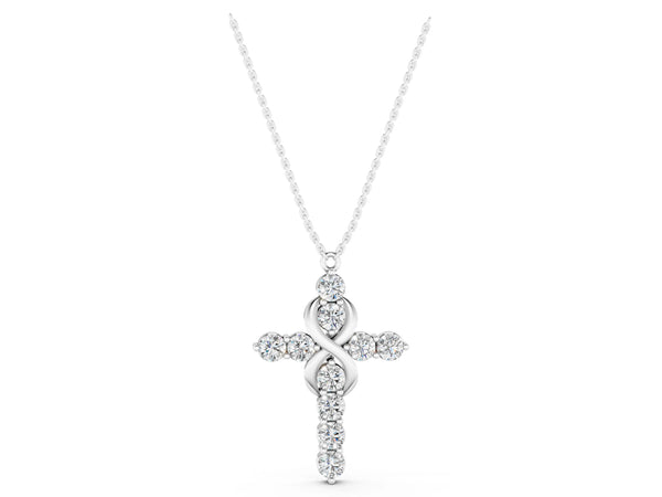 White gold Round Diamond Prong Set Infinity Cross Pendant