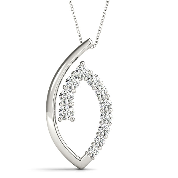 White gold Round Diamond Prong Set Marquise Pendant