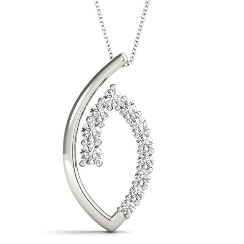 White gold Round Diamond Prong Set Marquise Pendant