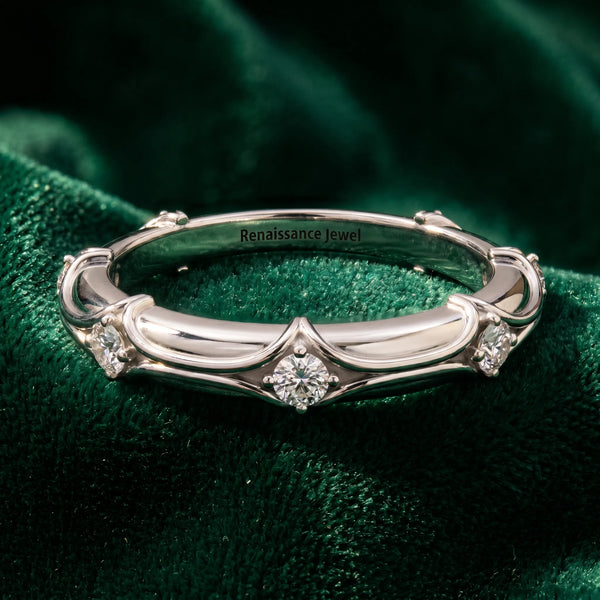 White gold Round Diamond Prong Set Milgrain Eternity Band