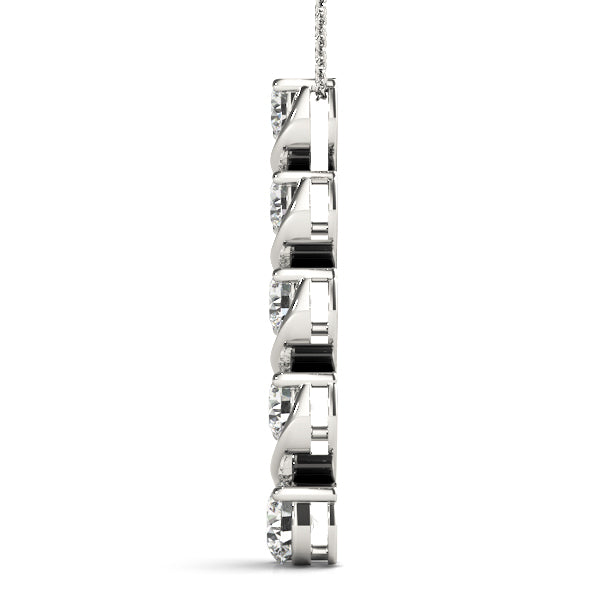 White gold Round Diamond Prong-Set Swirl Pendant