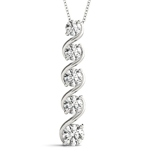 White gold Round Diamond Prong-Set Swirl Pendant