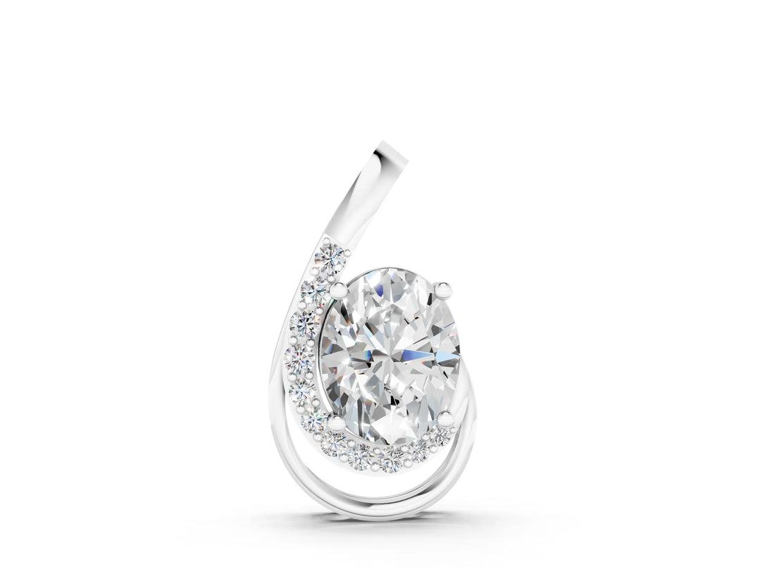 14K White Gold 1.04 Carat F VS1 Round Diamond Prong Set Swirl Pendant