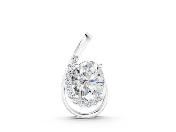 14K White Gold 1.04 Carat F VS1 Round Diamond Prong Set Swirl Pendant