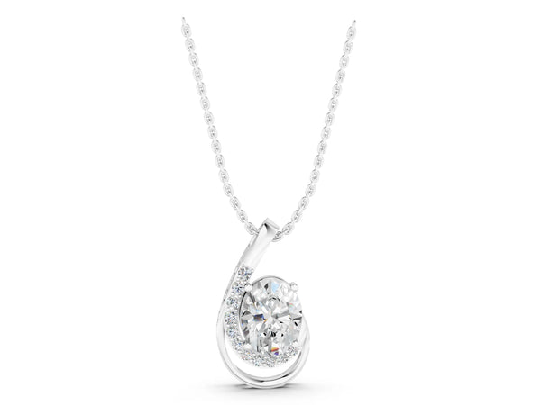 14K White Gold 1.04 Carat F VS1 Round Diamond Prong Set Swirl Pendant