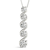 10K White Gold Round Diamond Prong-Set Swirl Pendant