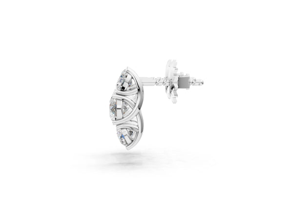 Silver Round Diamond Prong Set Three-Stone Silver Earrings