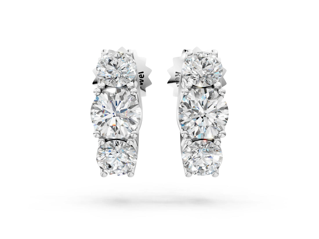 White gold Round Diamond Prong Set Three-Stone White Gold Earrings_44