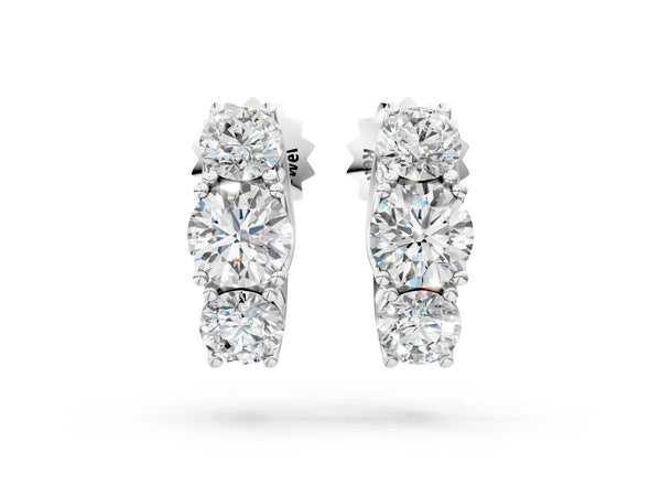 White gold Round Diamond Prong Set Three-Stone White Gold Earrings