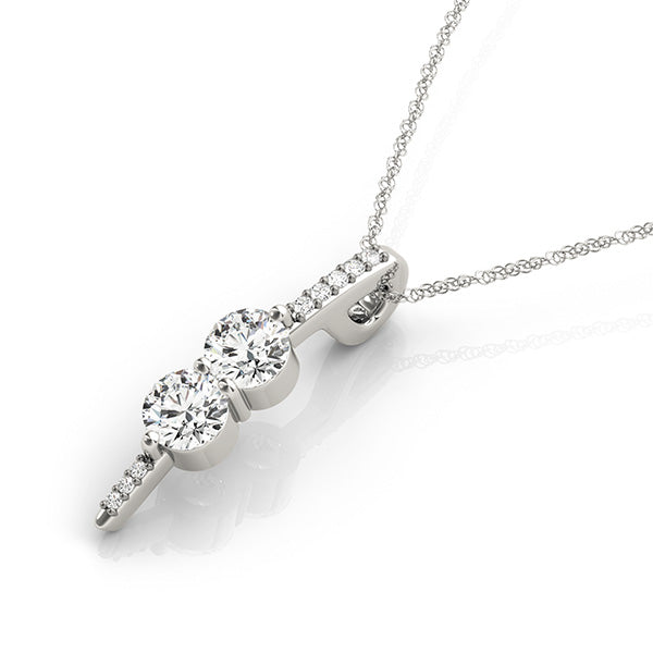 Silver Round Diamond Prong Set Vertical Pendant