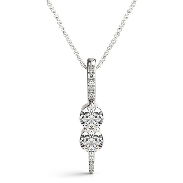 White gold Round Diamond Prong Set Vertical Pendant