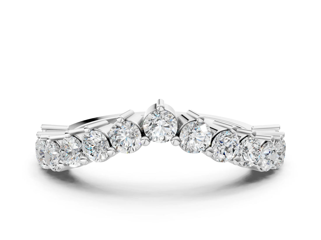 White gold Round Diamond Prong Set White Gold Curved Band_3