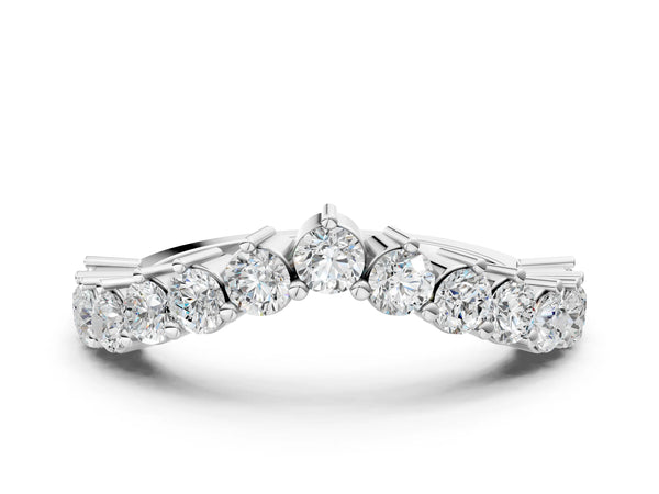White gold Round Diamond Prong Set White Gold Curved Band