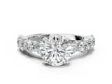 White gold Round Diamond Prong Setting with Side Stones on a Pave Band_137